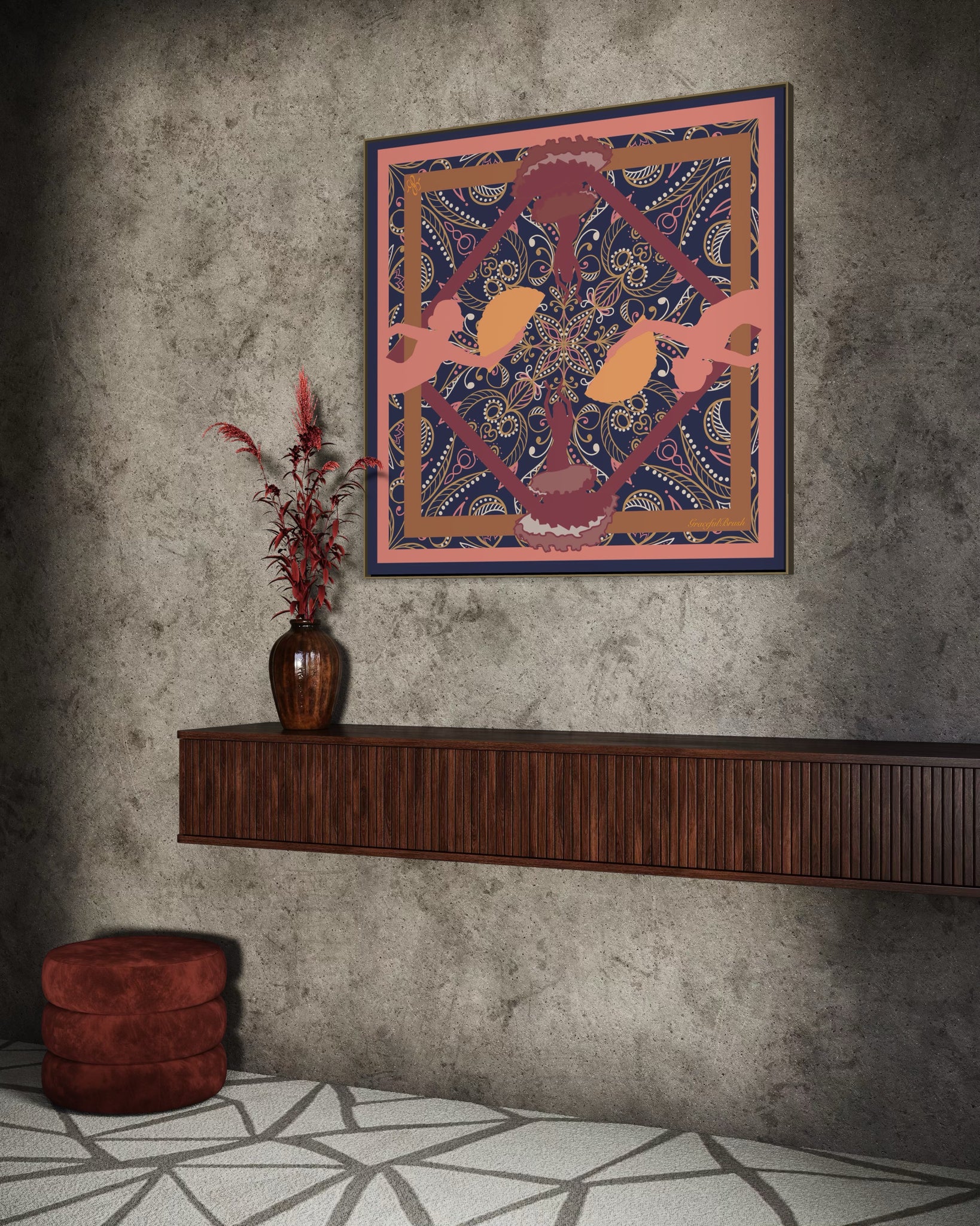 Luxury Silk Scarf Artwork – Hand-Rolled, 40x40 Custom Order